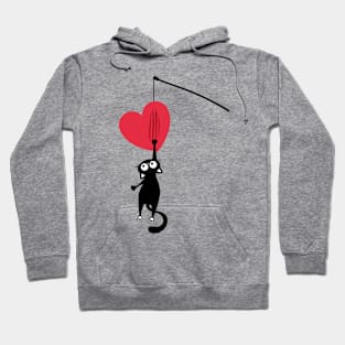 Black Cat Paw Heart Cute Valentines Day Hoodie